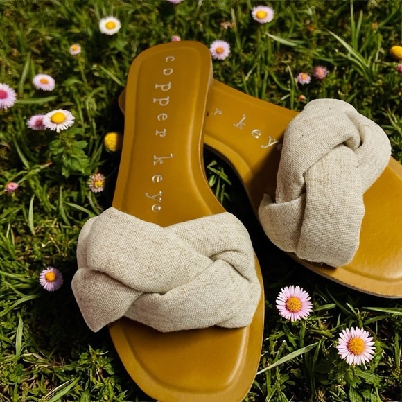 Copper Key Shoes - Copper Key Women's Cream Braided Slide Sandals